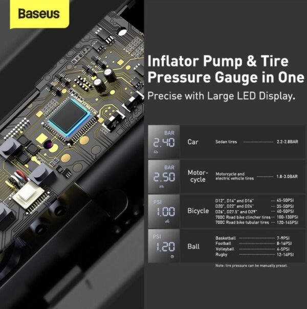 Super Mini Inflator Tyre Pump 15sec Fast Inflation, 4 Tires in 25 Minutes Black - Image 2