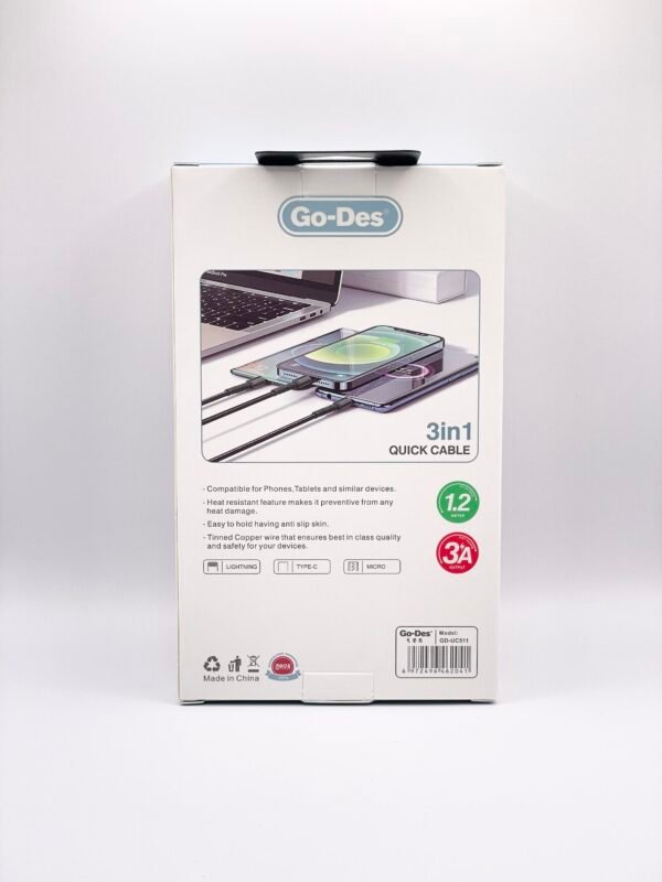 Go-Des 3 in one Phone charging cable type C ios and Micro Usb - Image 2