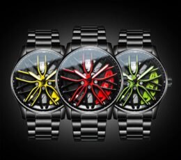 360 ° Rotary Stainless Steel Strap Sport Car Rim Wheel Hub Quartz