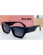 Miu Miu SMU 04Z Cat-Eye Black Acetate Dark Grey Lens Sunglasses