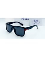 Prada Linea Rossa Square Black and Red Frame Grey Lens Sunglasses