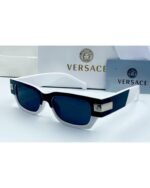Versace Square Black and White Frame Grey Lens Sunglasses