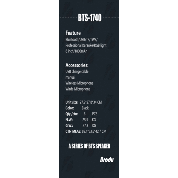 BTS-1740 Wireless Bluetooth Speaker With 2 Microphones - Image 2