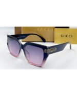 Gucci Multi Oversized Geometric Square Black and Pink Frame Purple Gradient Lens Sunglasses