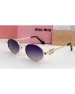 Miu Miu Round Double Bridge Gold Metal Purple Gradient Sunglasses