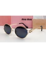 Miu Miu Round Gold Metal Frame Black Lens Sunglasses