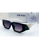 Prada Geometric Square Black and White Frame Grey Gradient Lens Sunglasses