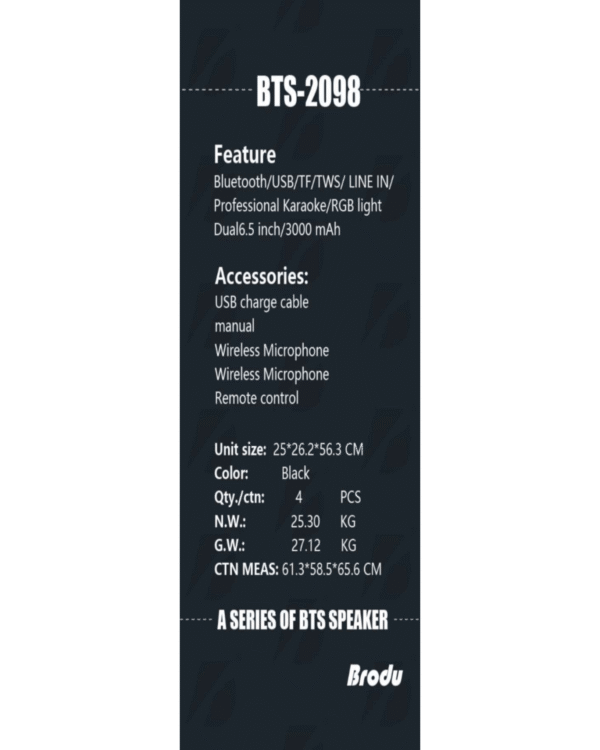 Bts-2098 Bluetooth Wireless Speaker With 2 Microphone - Image 2