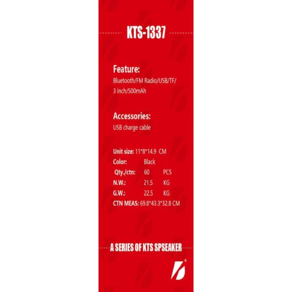 Kts-1337 Wireless Bluetooth Speaker - Image 2