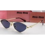 Miu Miu Geometric Cat-Eye Gold Metal Frame Blue Lens Sunglasses