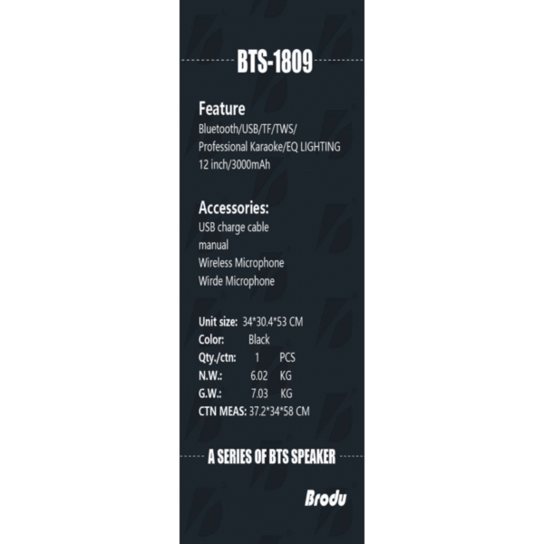 BTS-1809 Wireless Bluetooth Speaker With 2 Microphones - Image 2