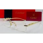 Cartier Panthère Rimless Gold Metal Clear Transparent Lens Sunglasses