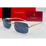 Cartier Panthère de Cartier Rimless Rectangle Gold Metal Frame Blue Lens Sunglasses