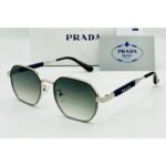 Prada Geometric Silver Metal Frame Green Gradient Lens Sunglasses