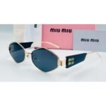 Miu Miu Geometric Gold and Black Metal Frame Dark Grey Lens Sunglasses