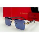 Cartier Panthère Rimless Square Gold & Black Wood Frame Blue Lens Sunglasses