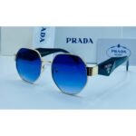 Prada Geometric Hexagonal Gold and Black Frame Blue Gradient Lens Sunglasses