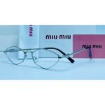 Miu Miu Geometric Cat-Eye Silver Metal Frame Clear Lens Sunglasses