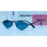 Miu Miu Geometric Cat-Eye Black Metal Frame Blue Lens Sunglasses