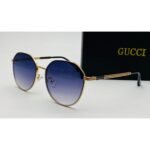 Gucci Geometric Round Gold Metal Frame Blue Gradient Lens Sunglasses