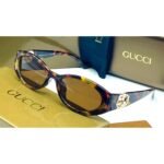 Gucci Oval Tortoiseshell Acetate Frame Brown Lens Sunglasses