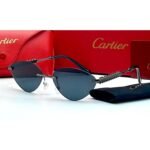 Cartier Rimless Heart Cat-Eye Gunmetal Frame Grey Lens Sunglasses