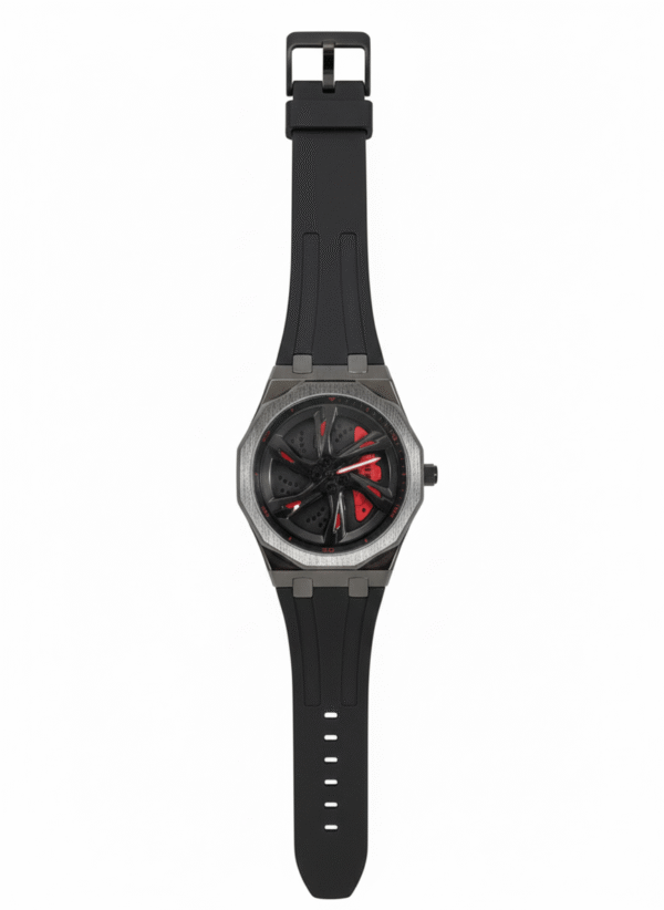 Carbon Black Sports Watch with 360° Spinning Wheel Hub - Image 2