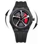 Carbon Black Sports Watch with 360° Spinning Wheel Hub