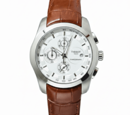 Tissot Silver Dial Chronograph Brown Leather Strap Watch