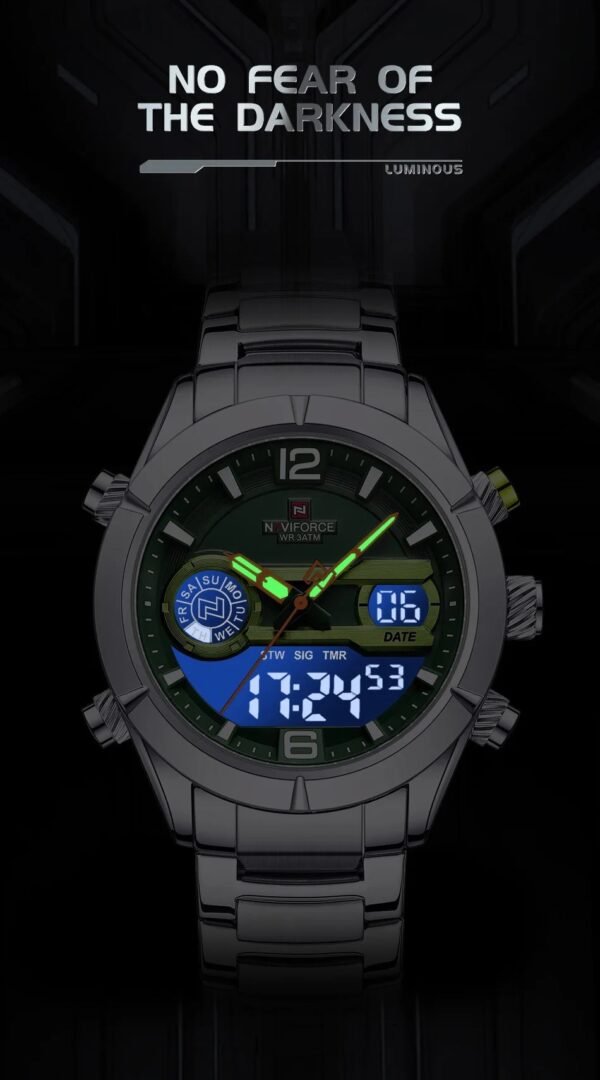 NAVIFORCE Silver & Green Men's Luxury Sports Watch - Image 4