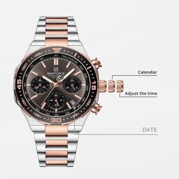 NAVIFORCE Men’s Rugged Silver Chronograph - Image 2