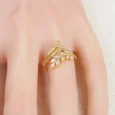  Gold Alternative Ring with Zircon Leaf Decoration