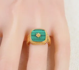  Gold Alternative Ring with Green Malachite Stone