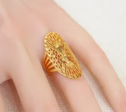 Gold Alternative Ring with Carved Fan