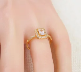 Gold Alternative Ring with Square Cubic Zirconia Stone