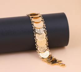 Gold alternative bracelet, wide gold coins