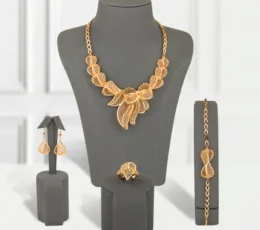 Gold Substitute Bow Necklace Set
