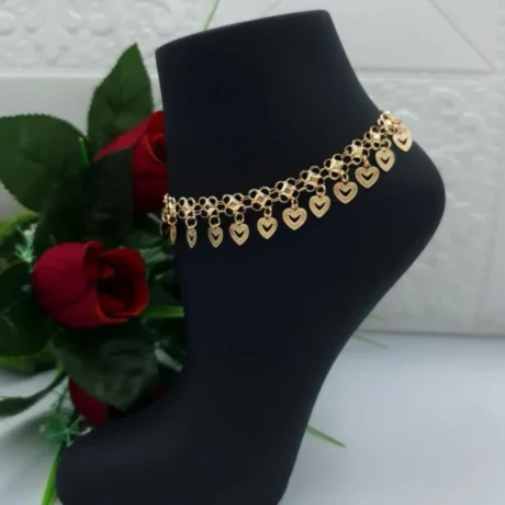 Gold Alternative Anklet With Connected Hearts