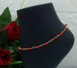 Gold Alternative Anklet With Ruby ​​Beads