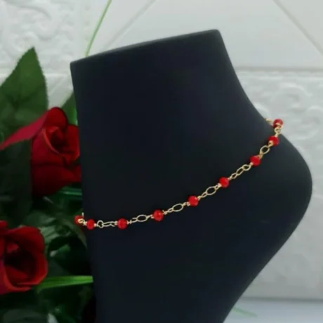 Gold Alternative Anklet With Ruby ​​Beads