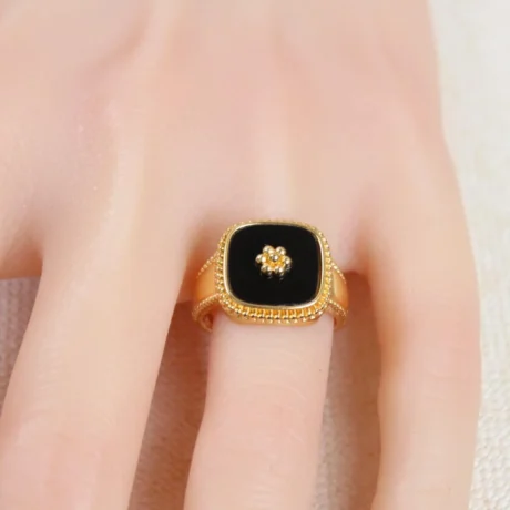Gold Alternative Ring with Black Onyx Stone