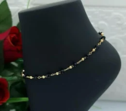 Gold-plated Anklet With Black Beads