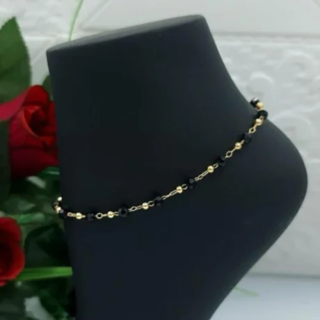Gold-plated Anklet With Black Beads