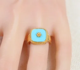 Turquoise Stone Ring Gold Alternative