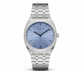 Gucci 25H Series Inspired Slim Watch – Ice Blue Textured Dial & Steel Bracelet