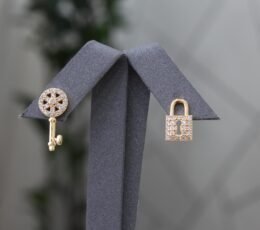Gold Alternative Lock and Key Earrings
