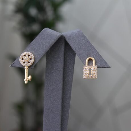 Gold Alternative Lock and Key Earrings