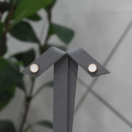 Gold Alternative White Round Earrings