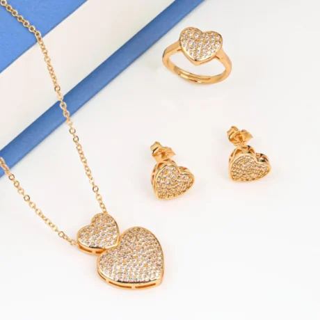 Gold Zircon Heart Set