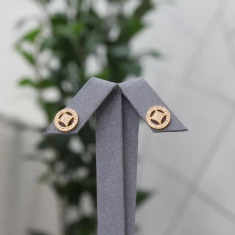 Round Gold Alternative Earring Decorated With Zircon